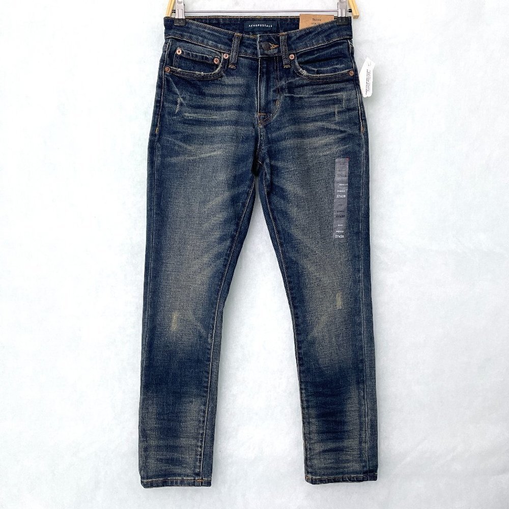 NEW Aeropostale Men's Skinny Jeans Distressed Dark Wash size 27 x 28